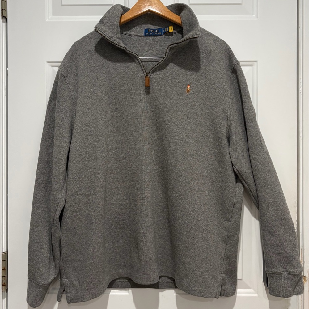 Polo by Ralph Lauren Gray Cotton Quarter-Zip Sweater, XL
